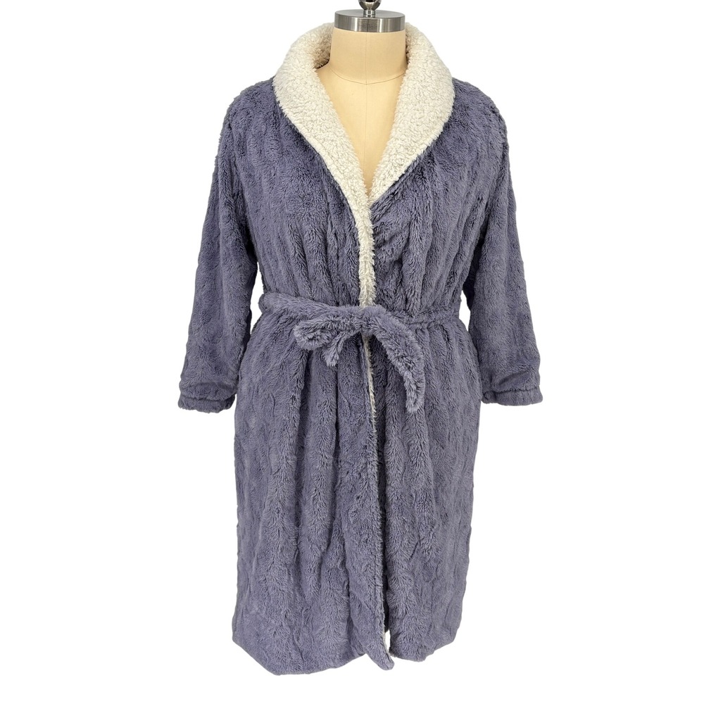 Joyspun Robe Purple Faux Fur Sherpa Collar Plush Wrap 2X